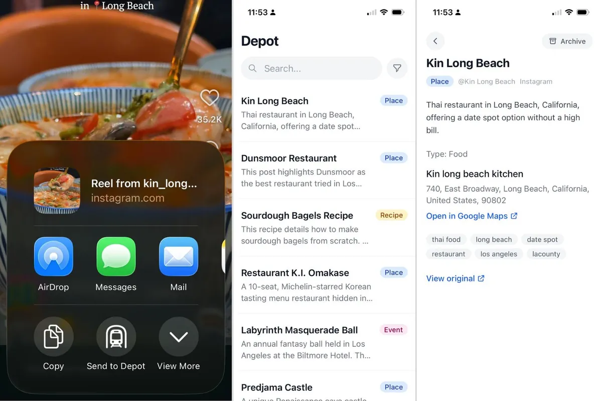 Depot — an AI content manager app, shown on a phone with a clean inbox-style interface.