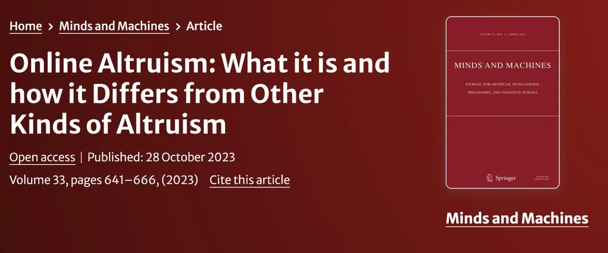 Header image for the Online Altruism paper, published in Minds and Machines.