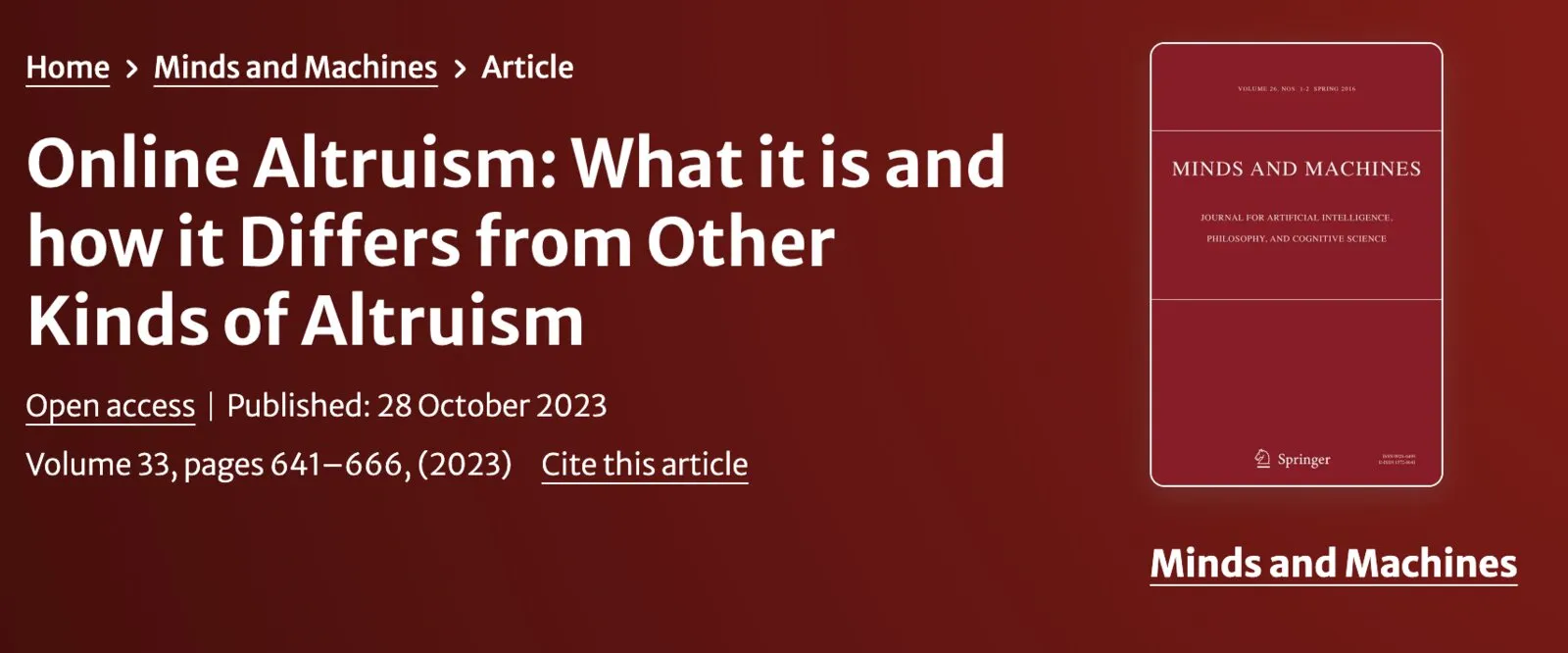 Header image for the Online Altruism paper, published in Minds and Machines.